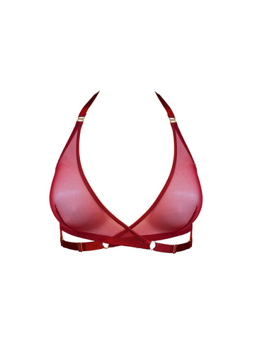 Burnt Red Art Deco Mesh Wrap Bra