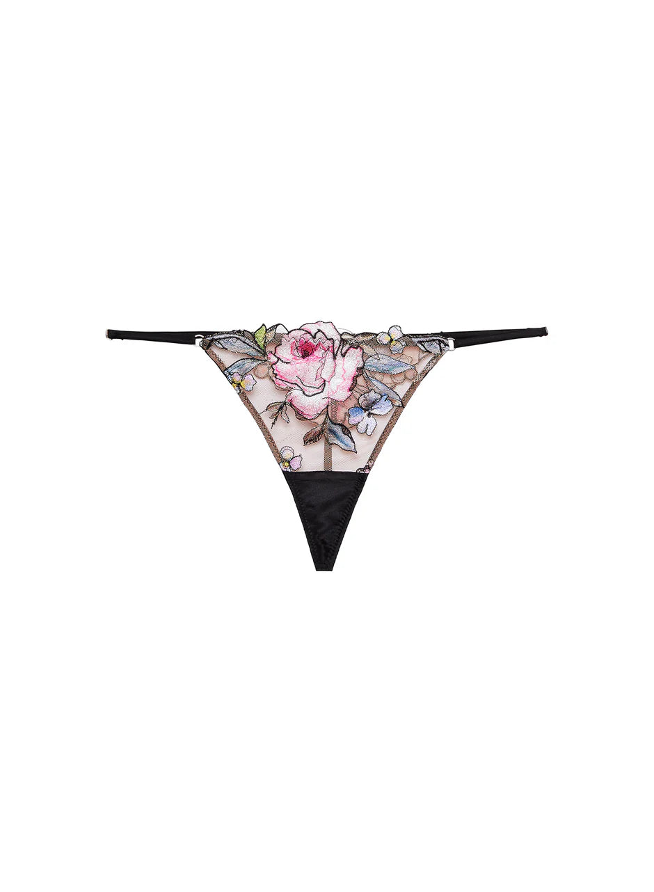 Black Fidelia Embroidery V-String