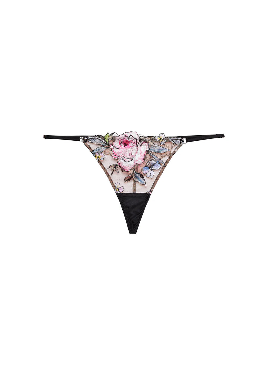 Black Fidelia Embroidery V-String