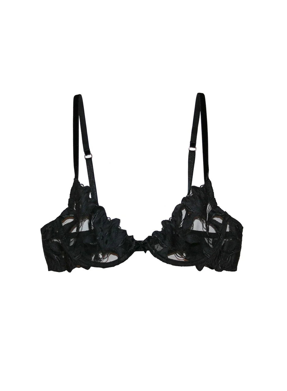 Black Lily Embroidery Plunge Demi Bra