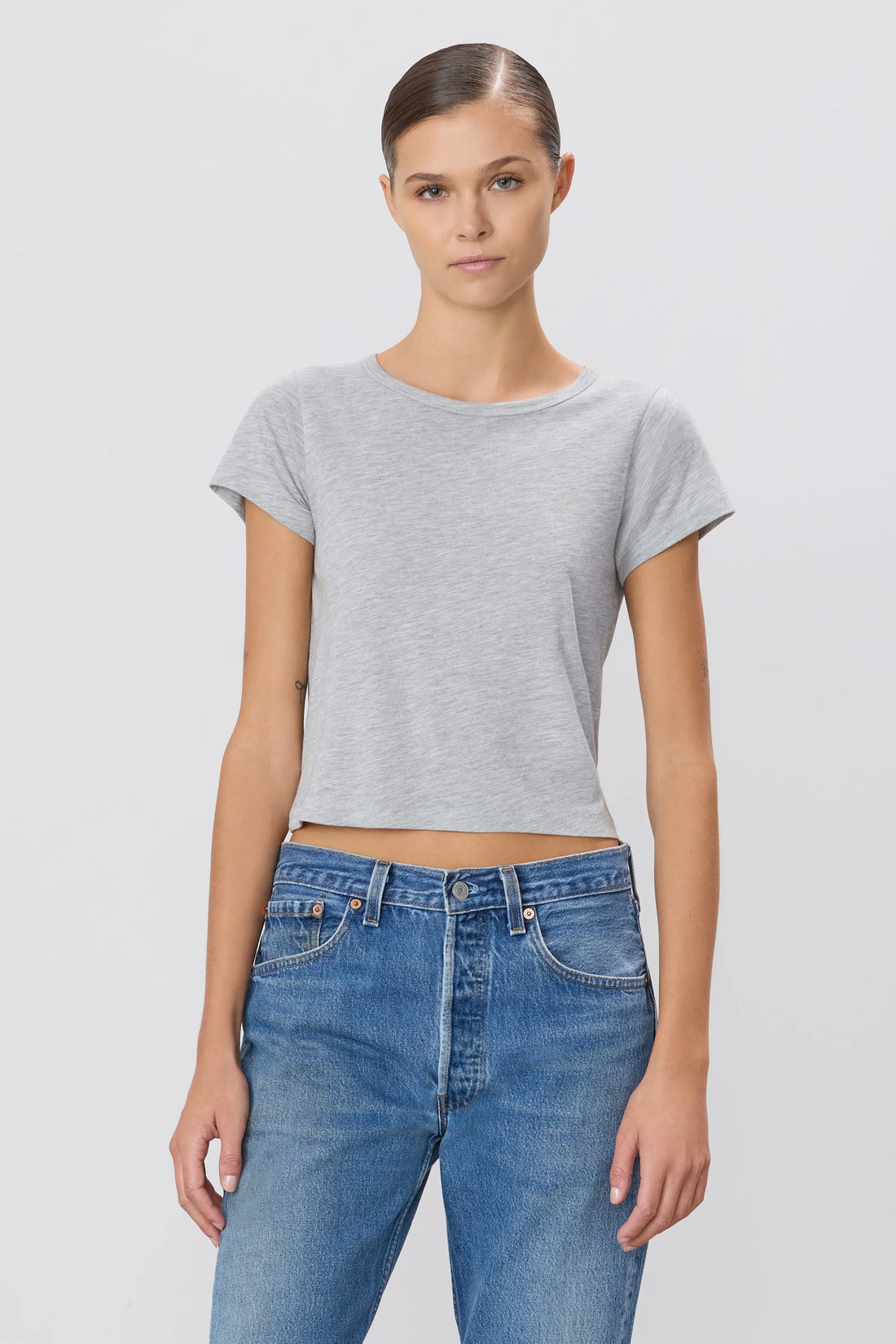 Heather Gray Cotton Modal Short Sleeve Baby Tee