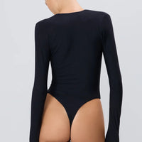 Black Cotton Modal Long Sleeve Deep-V Bodysuit