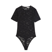 Black Le Stretch Lace Short Sleeve Bodysuit