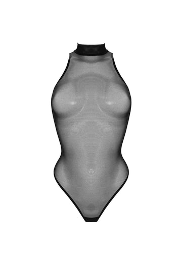 Black Signature Mesh High Neck Bodysuit