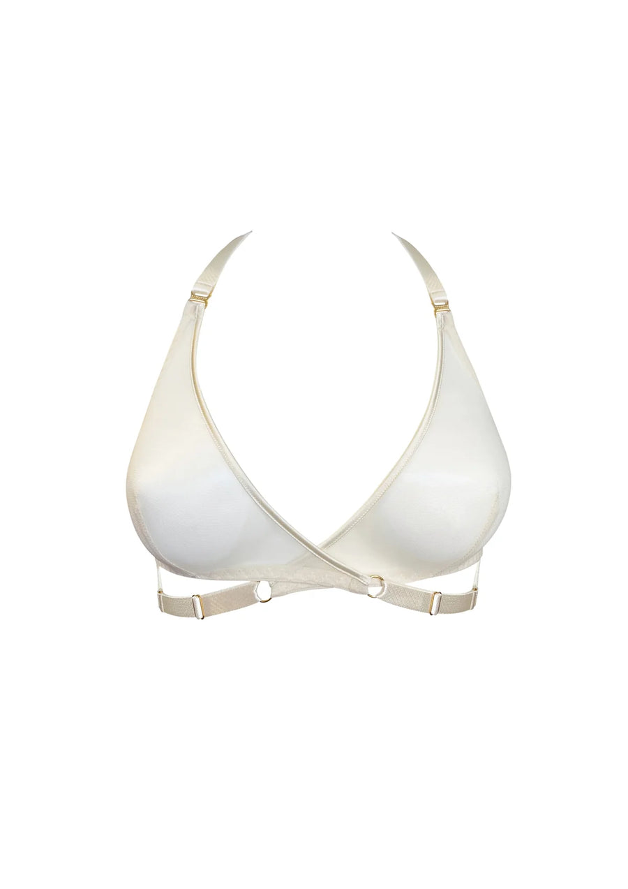 Creme Art Deco Mesh Wrap Bra