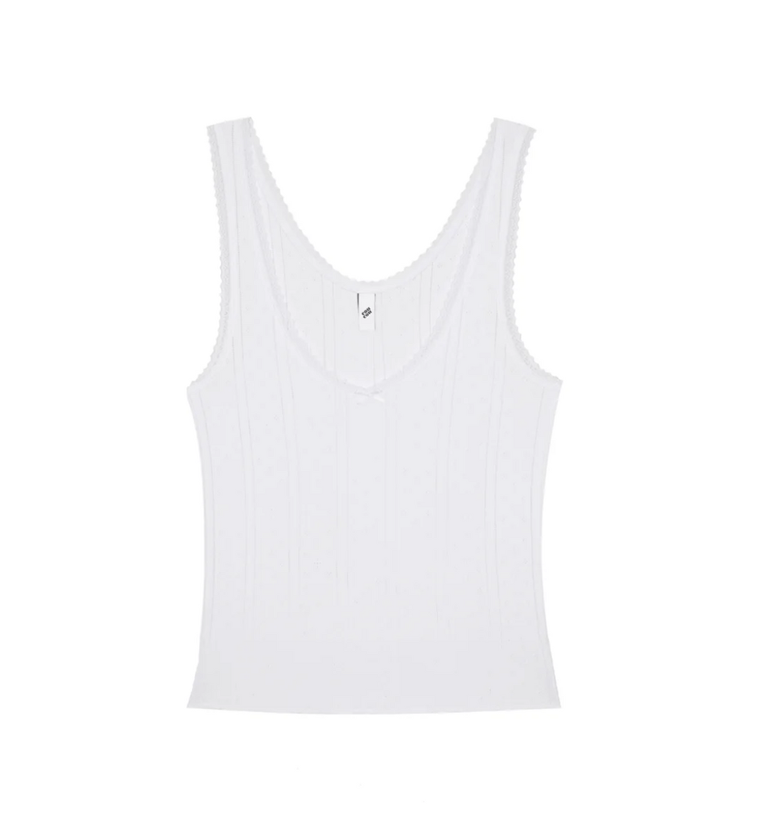 White Pointelle Scoop Tank