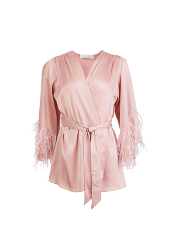 Rose Pink Feather Embellished Angel Sleeve Robe